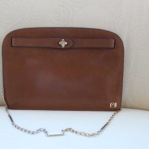 VINTAGE CASSANDRE PARIS LEATHER CLUTCH BAG PURSE LUGGAGE BROWN